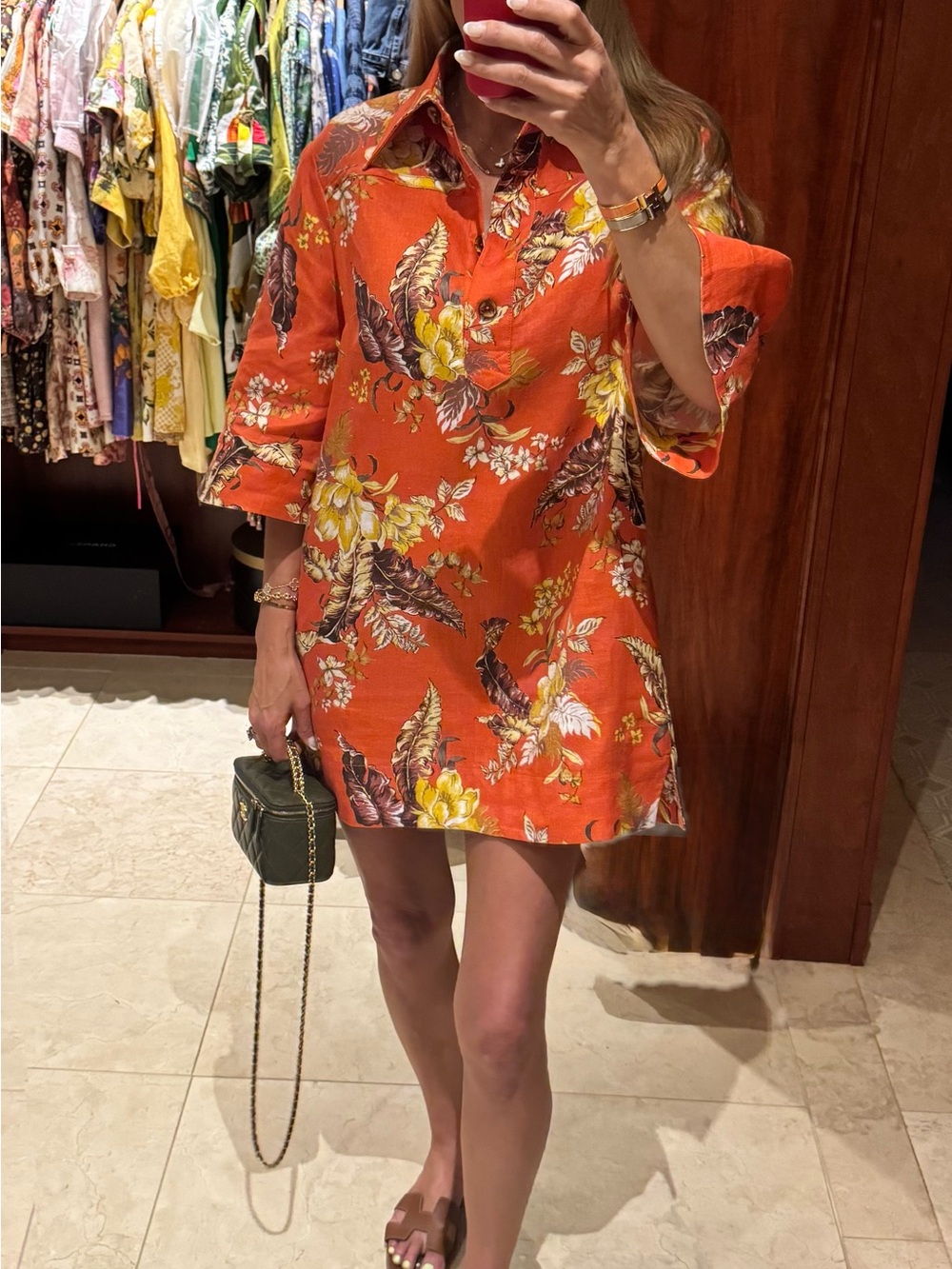 Zimmerman Orange Floral Button-Front Tunic Dress - Women